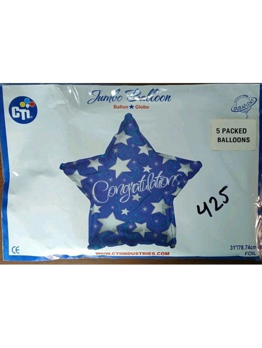 CTI Industries - 31" - Star Shaped - Congratulations Ballons - 5 Pack - NEW